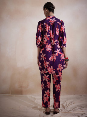 Purple Tropical Printed Co-Ord Set