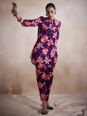 Purple Tropical Printed Co-Ord Set