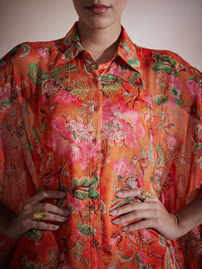 Orange Floral Tassel Detail Kaftan Co-Ord Set