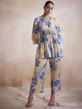 Yellow Floral Embroidered Co-Ord Set