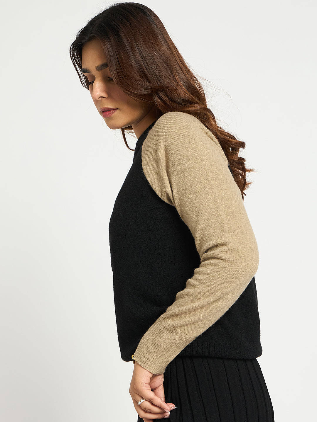 Black And Beige Colorblock Sweater