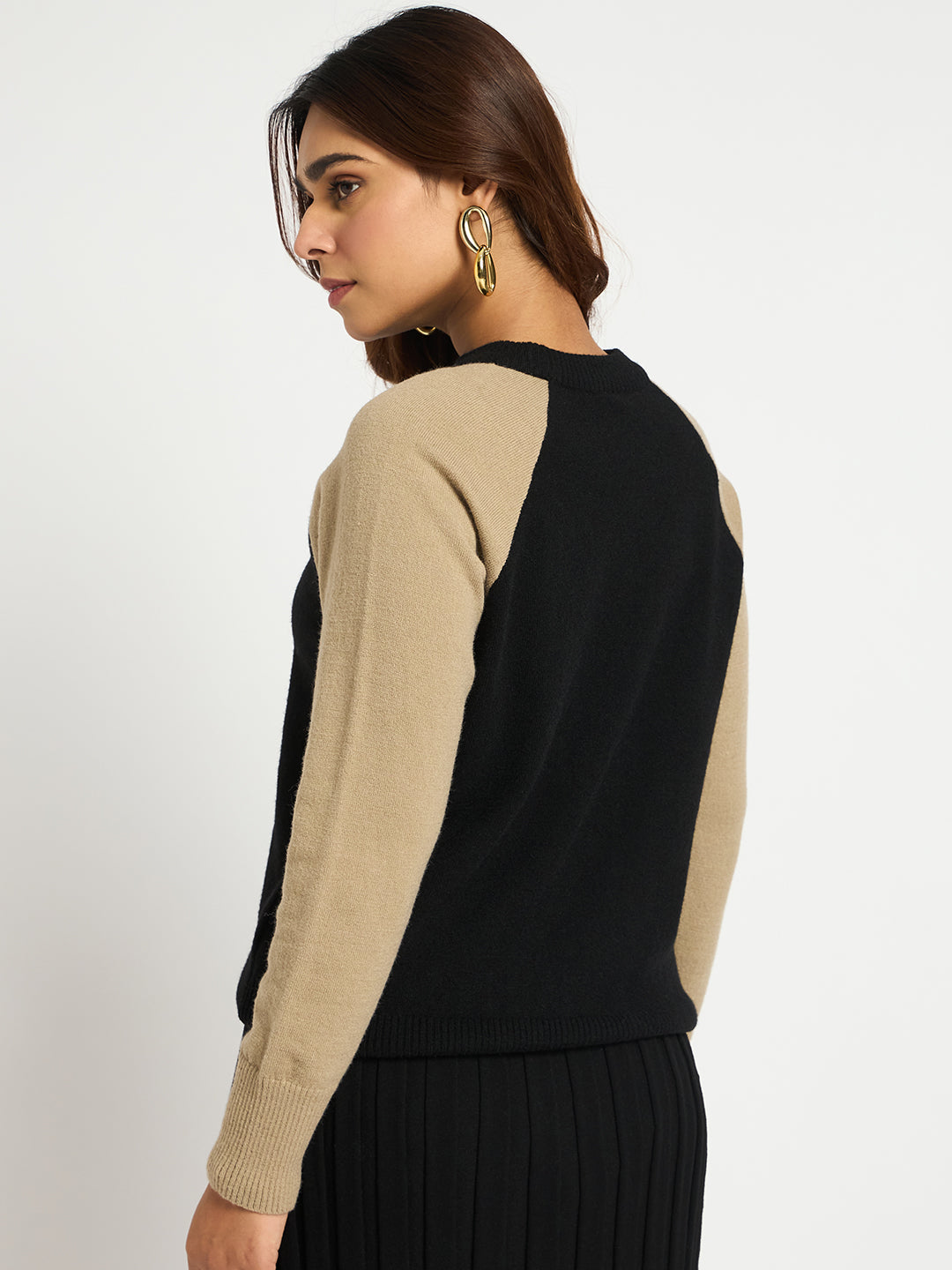 Black And Beige Colorblock Sweater