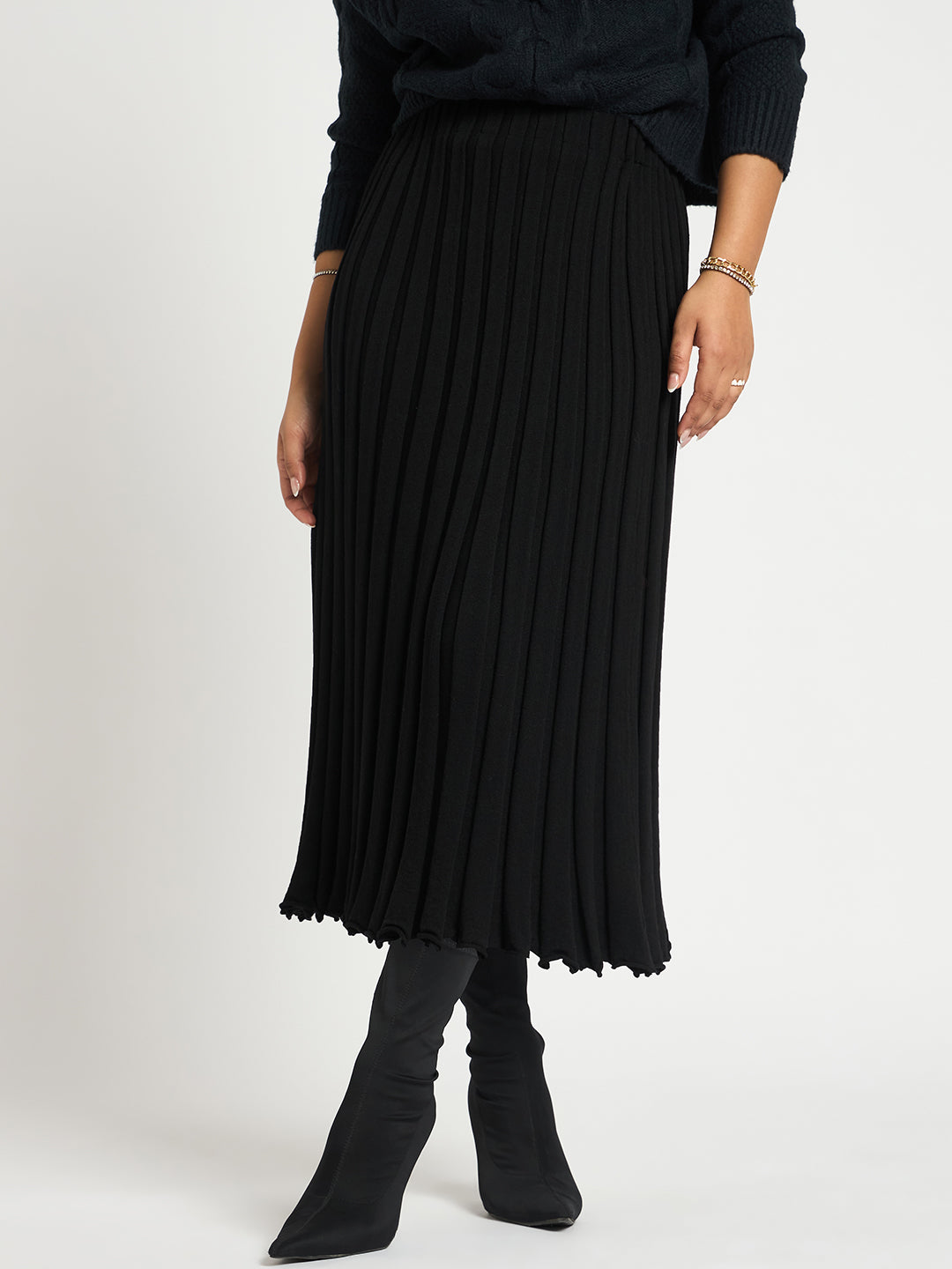 Black Pleated Midi Skirt