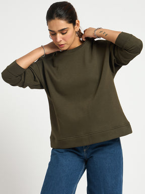 Olive Crew Neck Fleece Sweatshirt