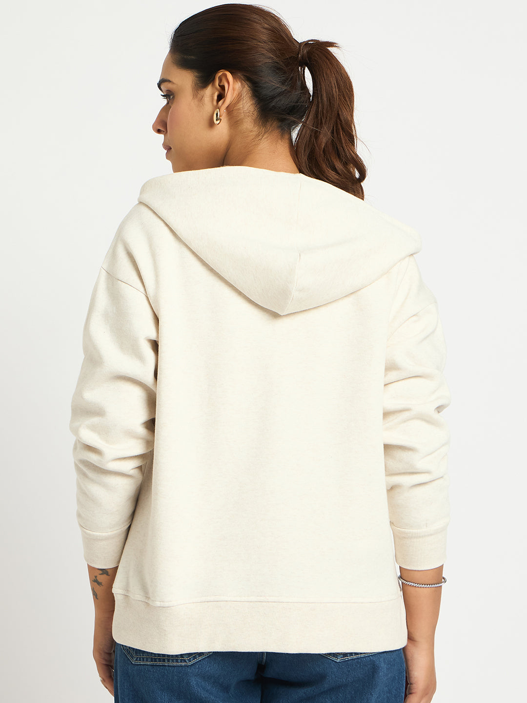 Oat Melange Oversized Front Zip Fleece Hoodie