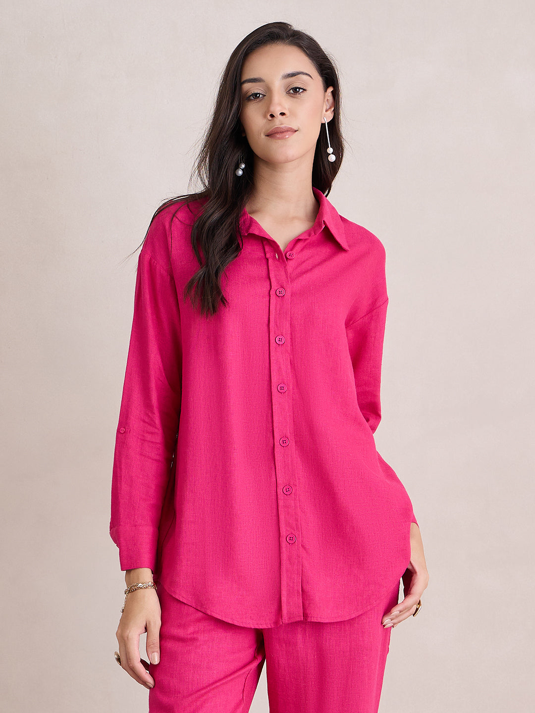 Linen Blend Pink Shirt