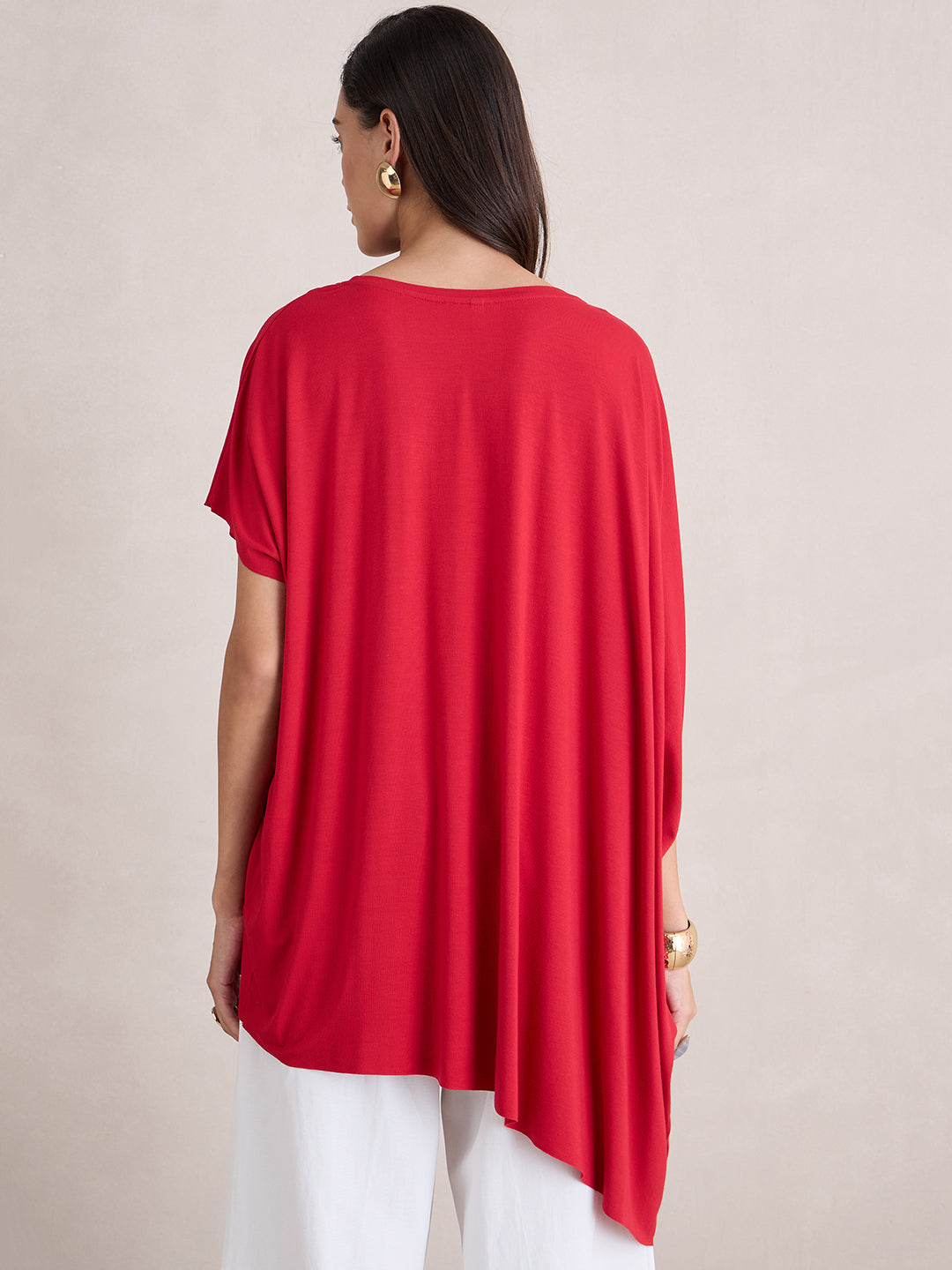 Bamboo Red Knit Oversize  Asymmetrical Top