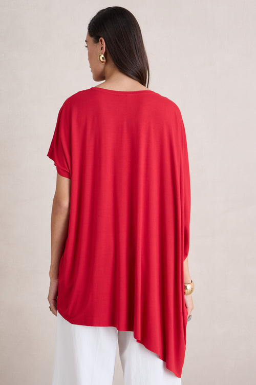 Bamboo Red Knit Oversize  Asymmetrical Top