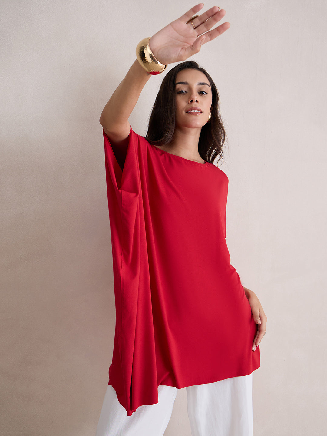 Bamboo Red Knit Oversize  Asymmetrical Top