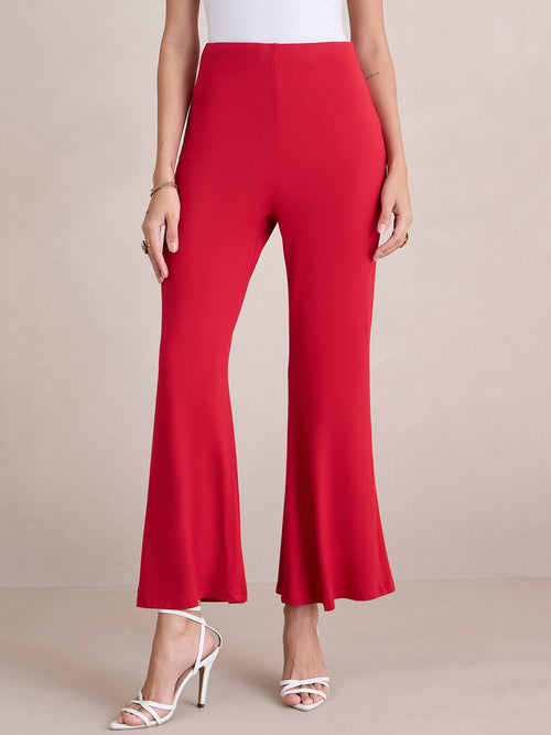 Bamboo Red Knit Flared Pants