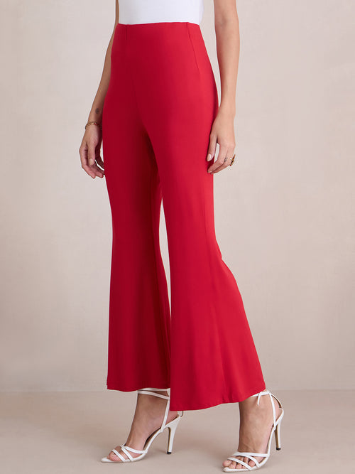 Bamboo Red Knit Flared Pants