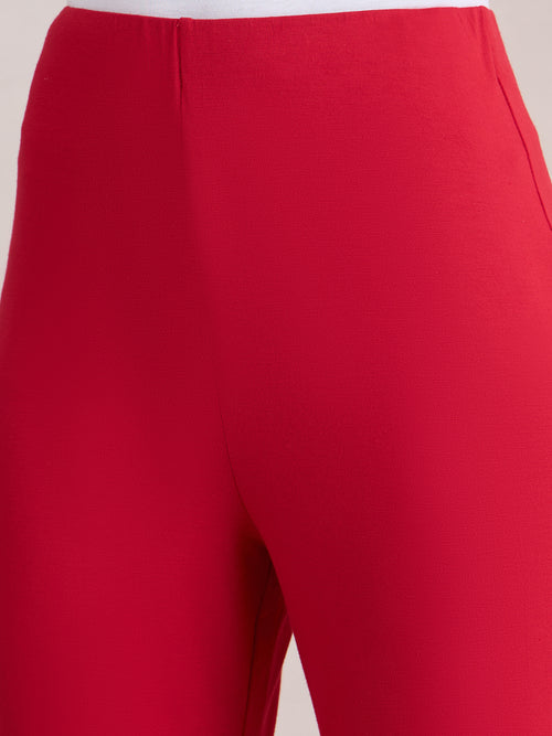 Bamboo Red Knit Flared Pants