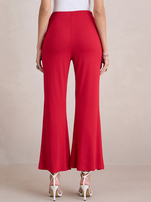Bamboo Red Knit Flared Pants