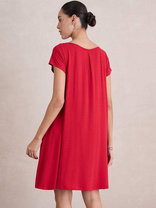 Bamboo Red Knit Swing Mini Dress
