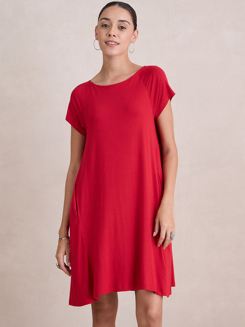 Bamboo Red Knit Swing Mini Dress