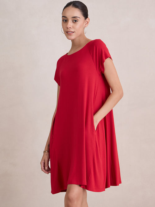 Bamboo Red Knit Swing Mini Dress