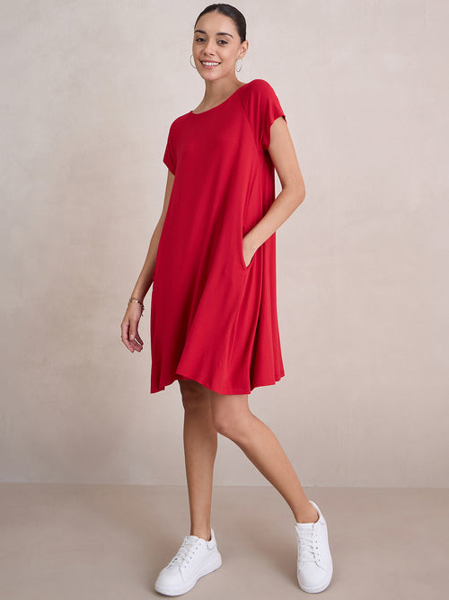 Bamboo Red Knit Swing Mini Dress