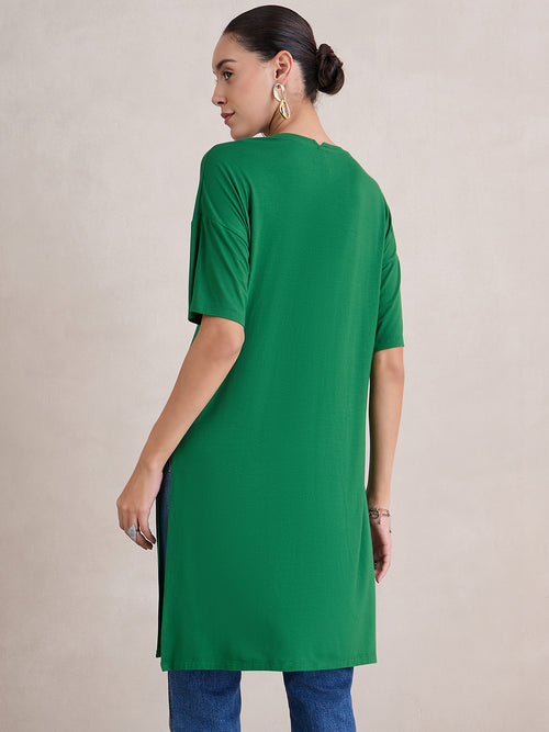 Bamboo Green Knit Slit Detail Top