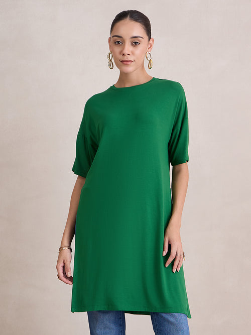 Bamboo Green Knit Slit Detail Top
