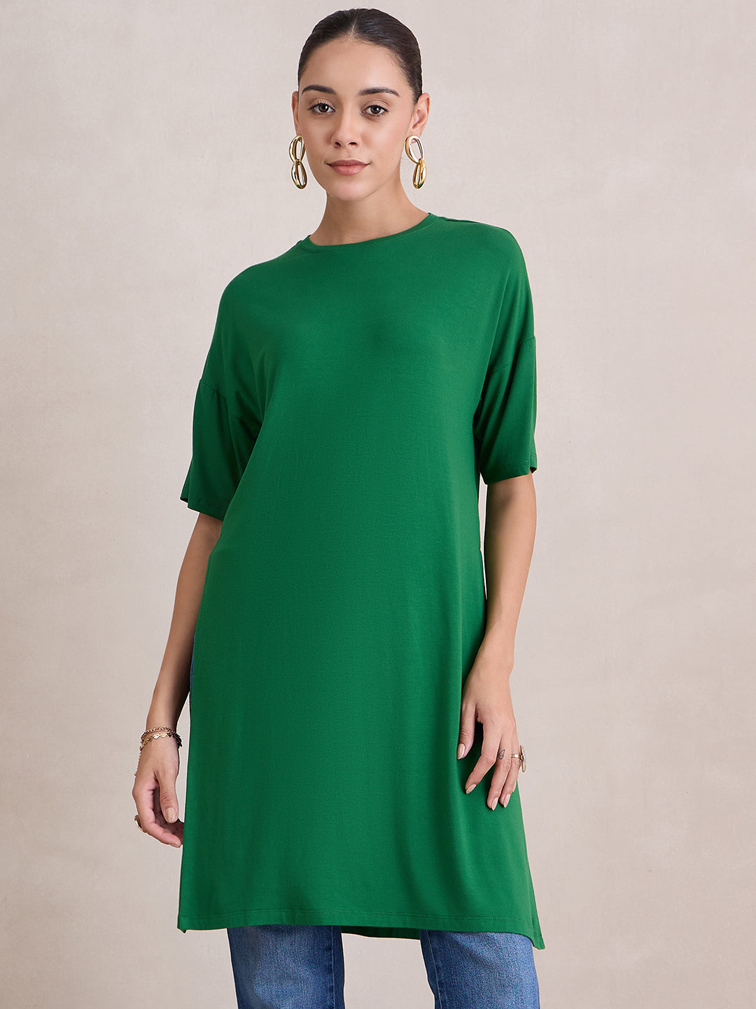 Bamboo Green Knit Slit Detail Top
