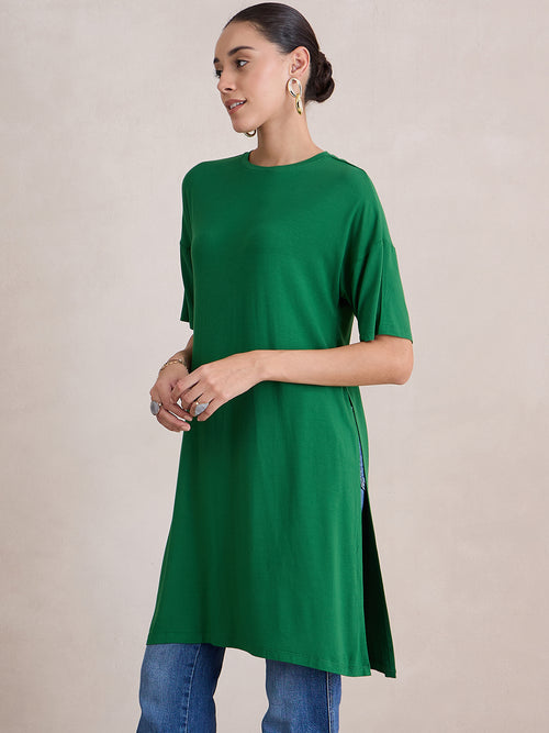 Bamboo Green Knit Slit Detail Top