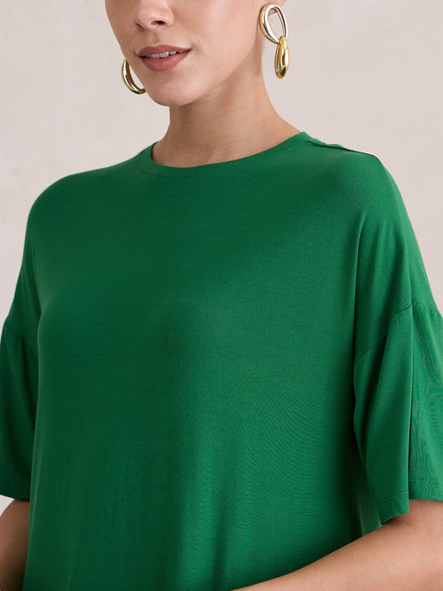 Bamboo Green Knit Slit Detail Top