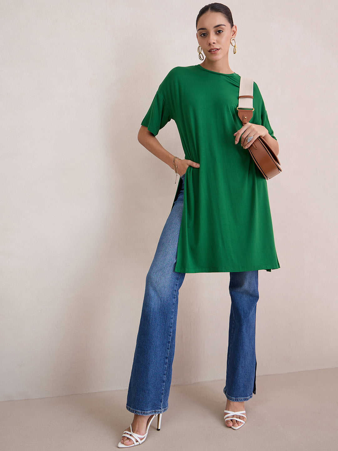 Bamboo Green Knit Slit Detail Top