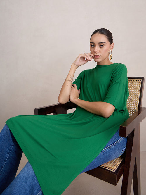 Bamboo Green Knit Slit Detail Top