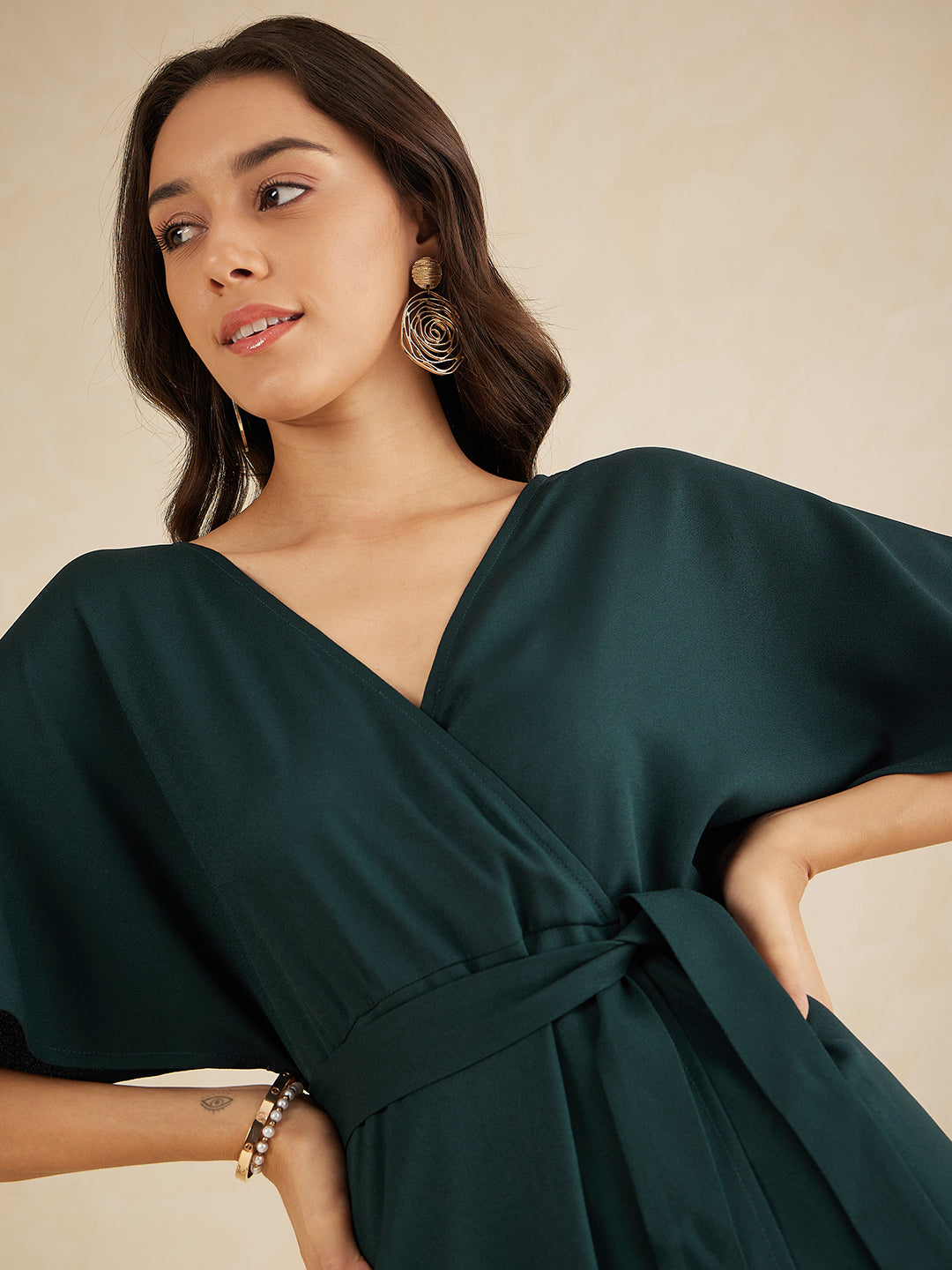 Green Kimono Wrap Maxi Dress