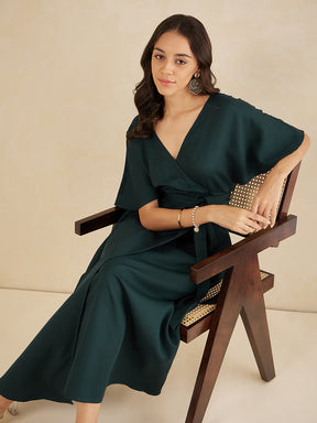 Green Kimono Wrap Maxi Dress