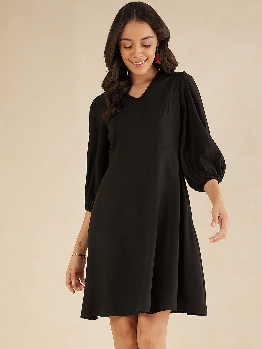 Black Fit And Flare Knee Length Dress