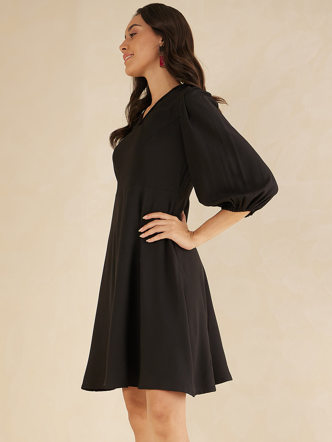 Black Fit And Flare Knee Length Dress