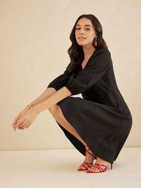 Black Fit And Flare Knee Length Dress