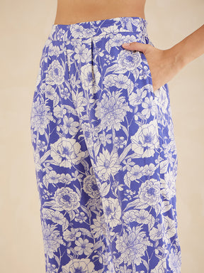 Blue And White Printed Floral Co-Ord Set
