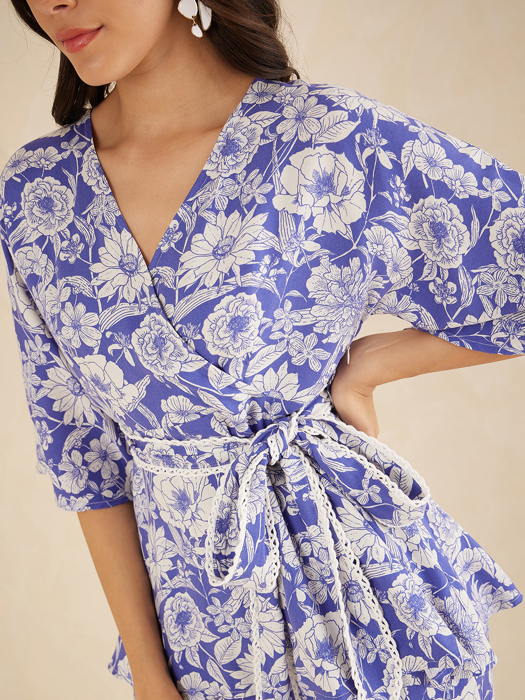 Blue And White Printed Floral Co-Ord Set