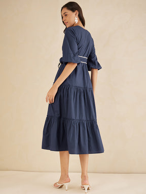 Navy Cotton Poplin Wrap Maxi Dress