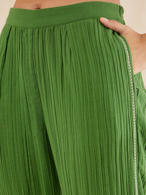 Green Solid Embroidered Cotton Coord Set