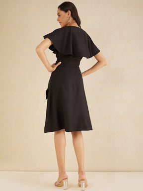 Black Kimono Wrap Belted Midi Dress