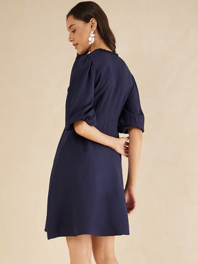 Navy Fit And Flare Knee Length Dress
