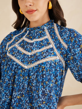 Navy Ditsy Floral Printed Top