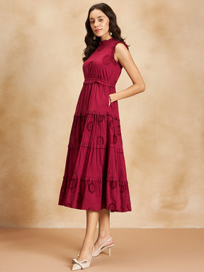 Red Cotton Schiffli Tier Maxi Dress
