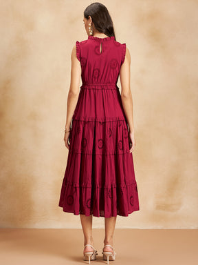 Red Cotton Schiffli Tier Maxi Dress