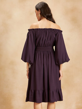 Plum Shoulder Tiered Midi Dress