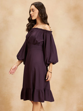 Plum Shoulder Tiered Midi Dress