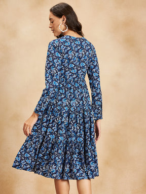 Navy And White Ditsy Floral Wrap Midi Dress