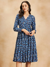 Navy And White Ditsy Floral Wrap Midi Dress