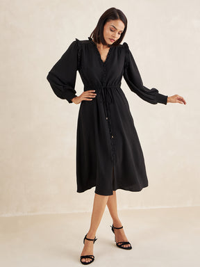 Black Button Down Midi Dress