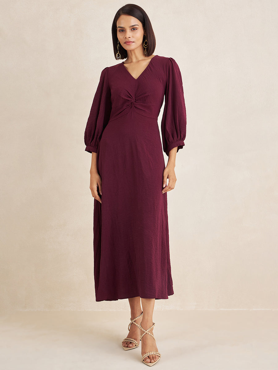 Wine Front Twisted Maxi Dress