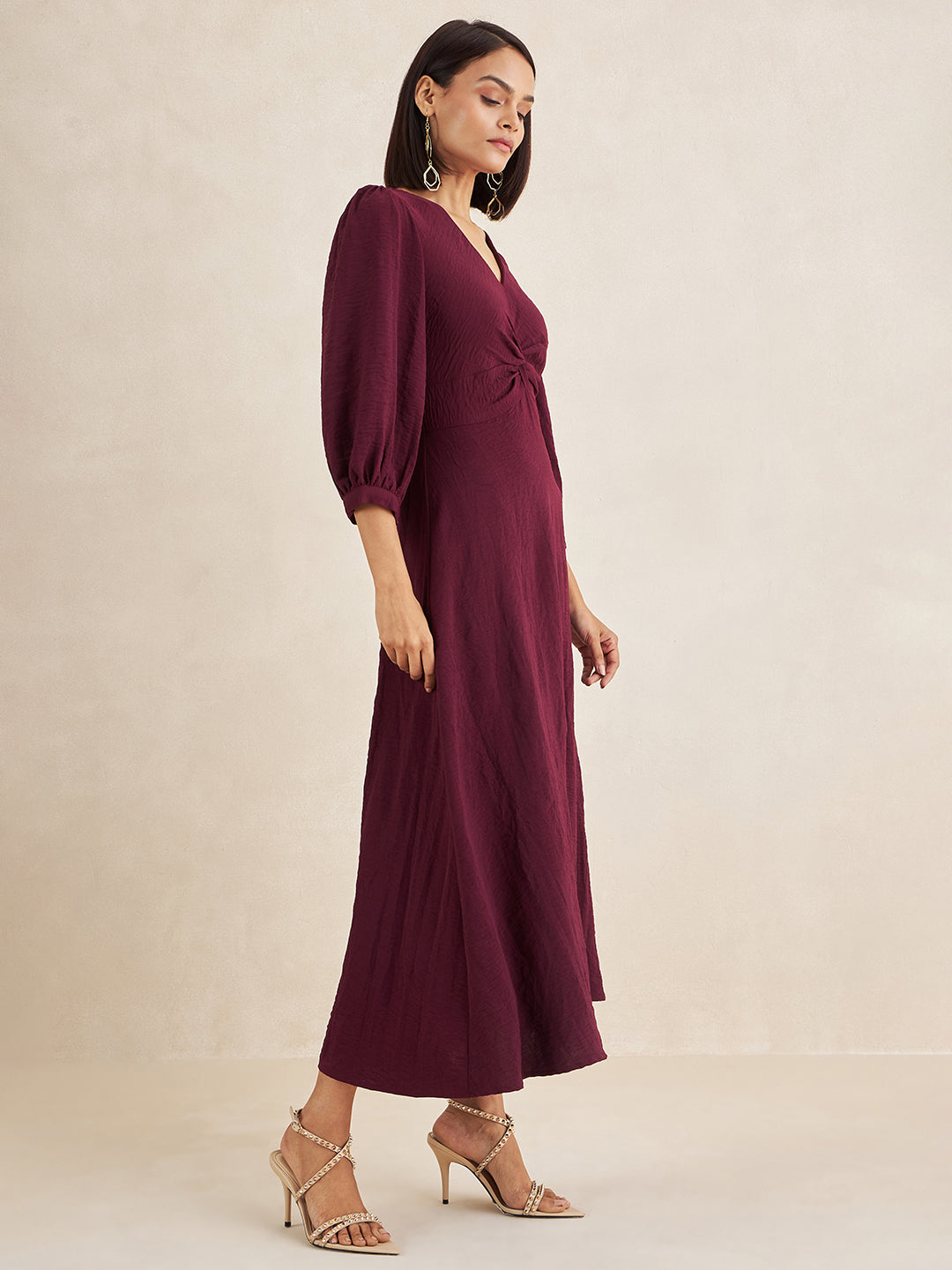 Wine Front Twisted Maxi Dress