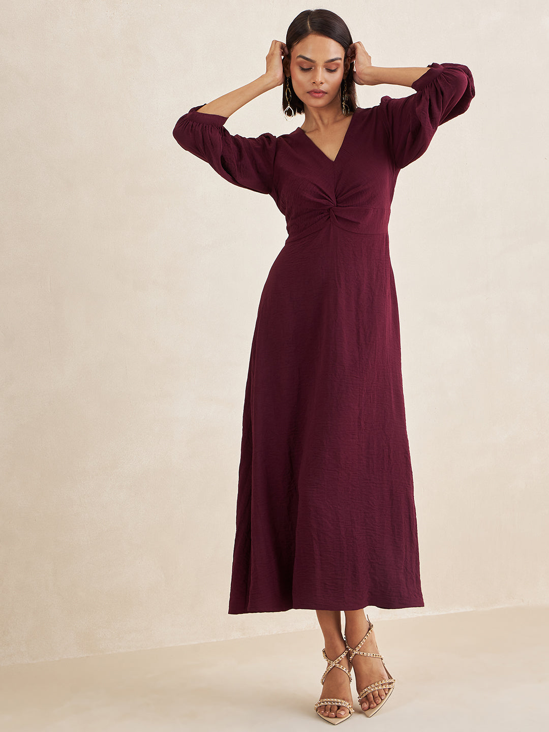 Wine Front Twisted Dress Maxi